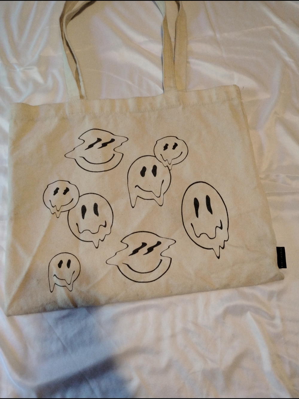 Cream Canvas Tote Bag with Black Drippy Ghost Faces
